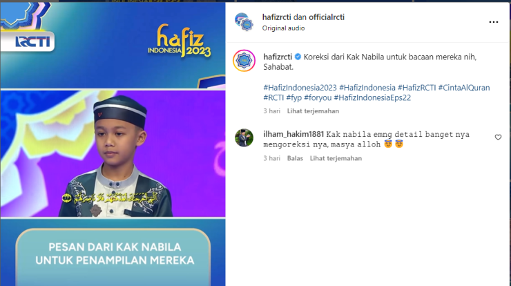Hafiz Indonesia 2023 Dan Jumlah Hafalan (screenshot Instagram/hafizrcti)